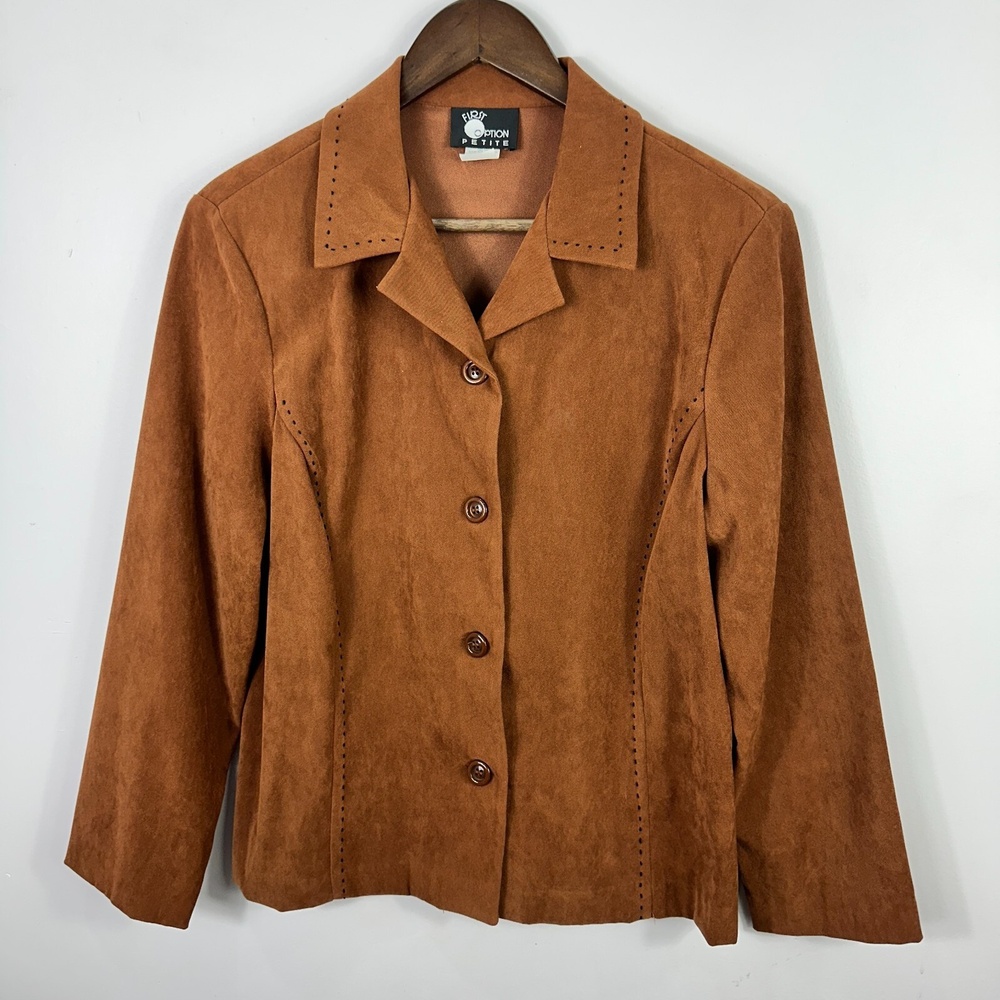 Vtg 90s First Option Faux Suede Jacket Womens PL Western Indie Earthy Cowgirl